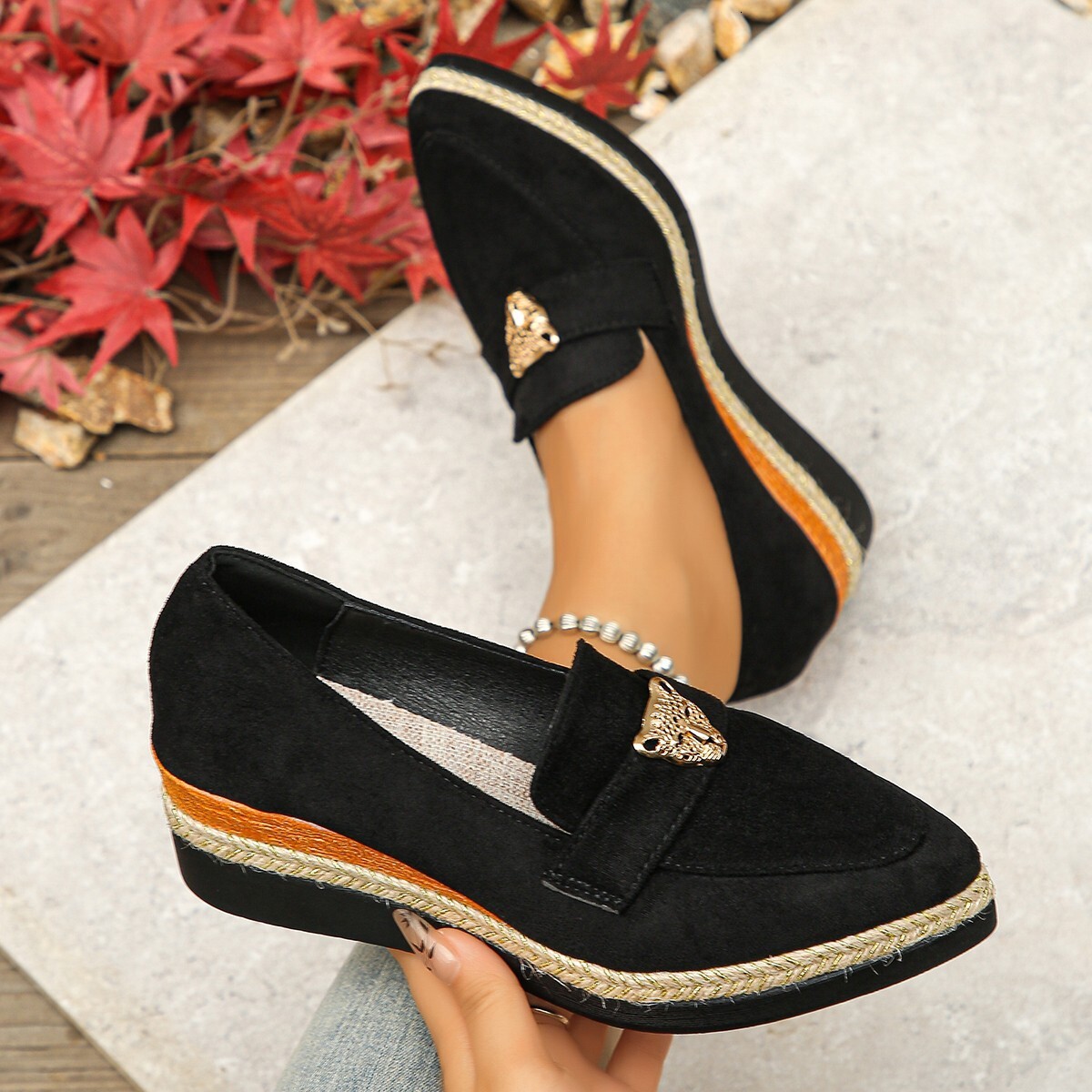 Large wedge fisherman's shoes women's single shoes with linen woven sole lightweight and comfortable shallow mouth