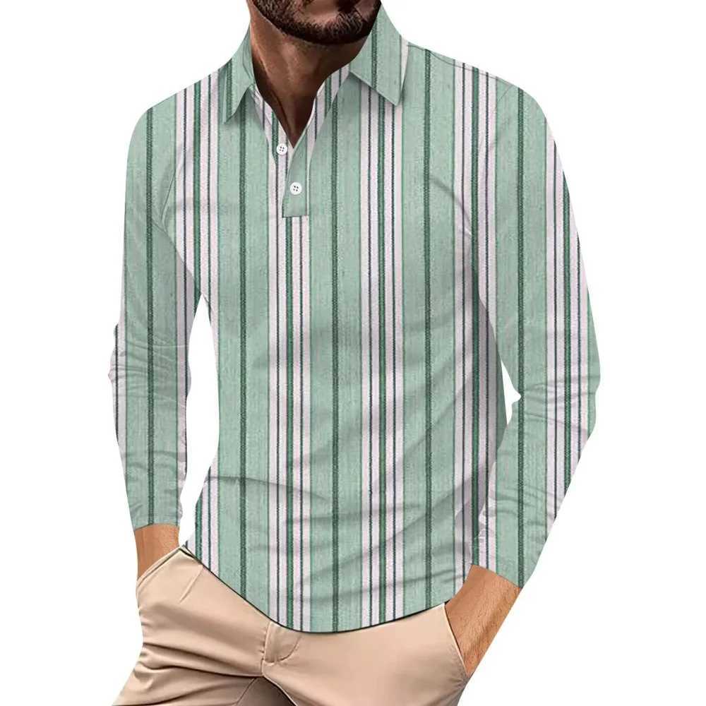 Fashion Stripe Print 2024 Wear Mens Strt Harajuku Collar Shirt Mens Top Casual Sports Long Sve T-shirt Mens Clothing W241106