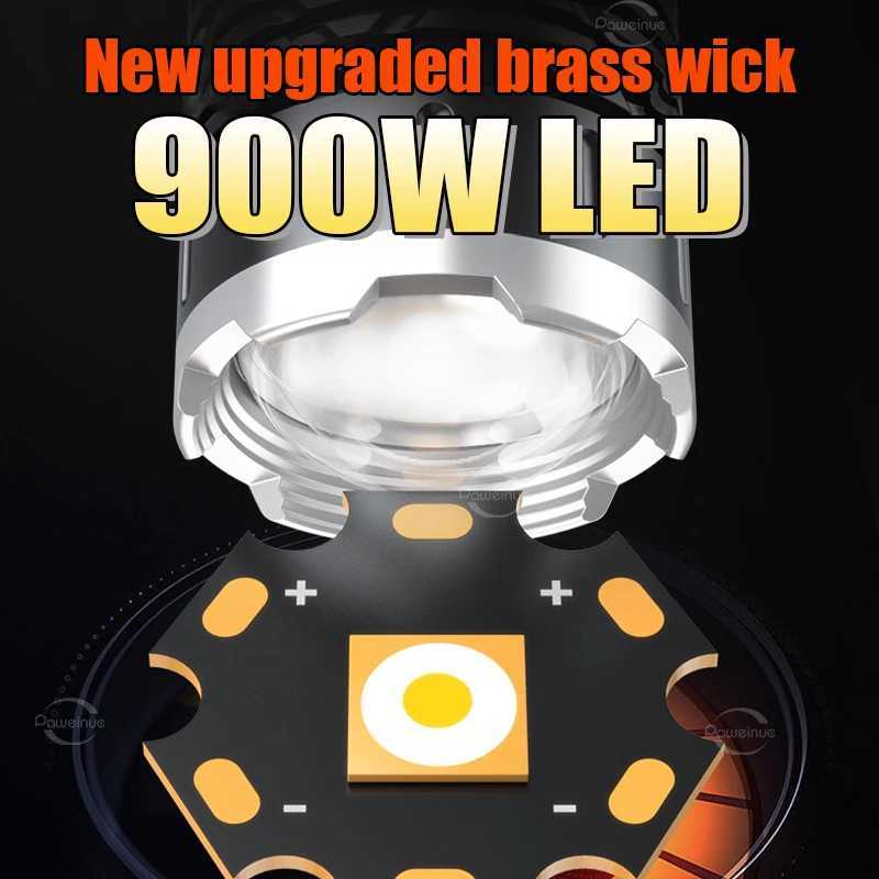 900W High Power LED Flashlights Super Bright Rechargeable Flashlight 4000M Ultra Powerful Tactical Torch Outdoor Camping LanternXJ241106