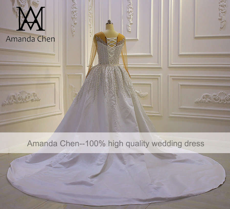 bridal dress Long Sleeve Lace Appliqued Handwork Pearls Detachable Skirt Wedding Dress