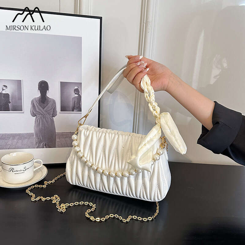 Korean Design O Small Pearl Handbag For Women With A Foreign Style Texture All Draped Chain Single Shoulder Crossbody Bag