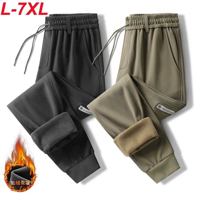Winter Fleece Sweatpants Men Graphene Heating Big Size 7xl Thicken Warm Jogger Pants Zip Pockets Thermal Straight Track Trousers 241104