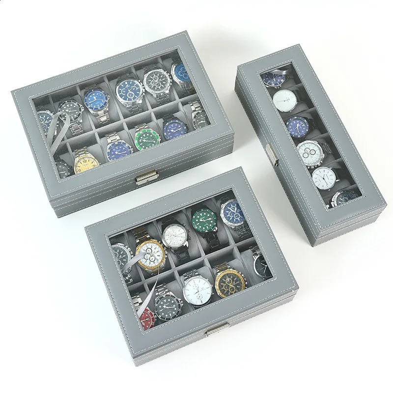 Green/Grey 6/10/12 Grid Watch Box Watch Organizer Mens Watch Jewelry Display Top Quality Box 241105