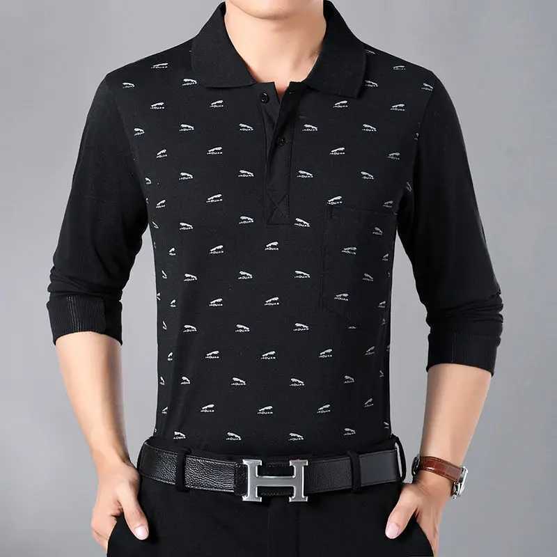 Spring/Summer Mens Long Sved Bottom Casual Loose T-shirt Fashion Casual Printed Collar Pocket W241106