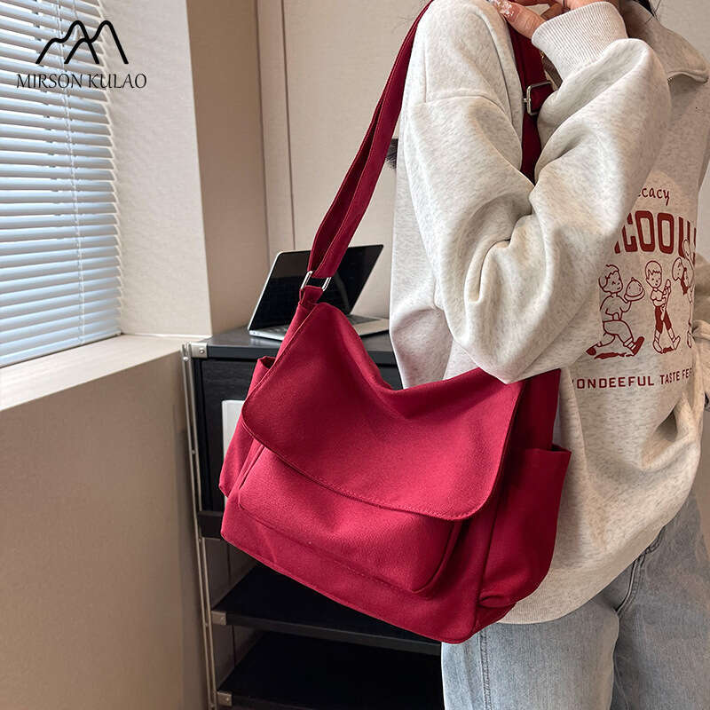 Ins Korean Style Simple Solid Color Japanese Crossbody Single Shoulder Canvas Male And Female Students Campus Messenger Bag