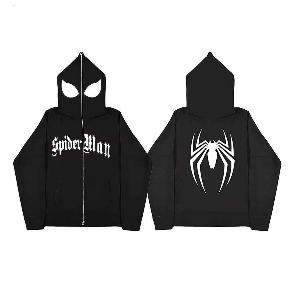 shanshi spider hoodie Y2K Gothic Spider Printed Full Zipper Hoodie Streetwear with Velvet Loose Hip Hop Clothing Top for Men hoodie