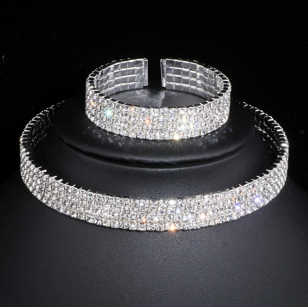 Classic Elegant Tassel Crystal Bridal Jewelry Set African Water Diamond Wedding Necklace Earrings Bracelet Set WX081 241106