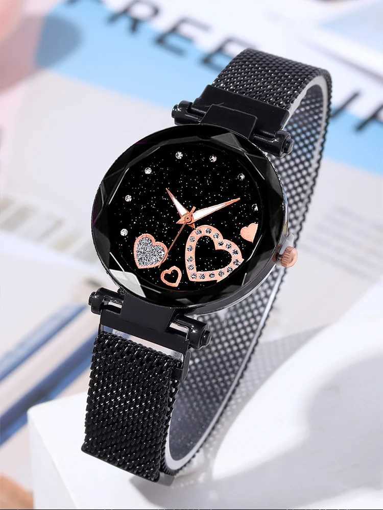 5 pieces of fashionable starry sky absorbing iron mesh with quartz watch and bracelet Cbination set X2411061