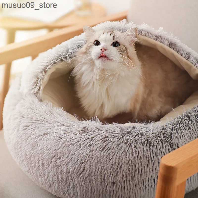 kennels pens Round plush dog cat bed puppy cat mat small house orthopedic dog bed fluffy dog house pet warm mat L240910
