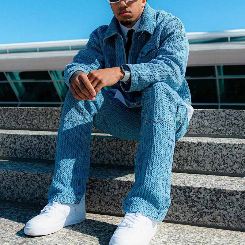 Tracksuits Solid Color Jacket Casual Pants Men's High Street Suit