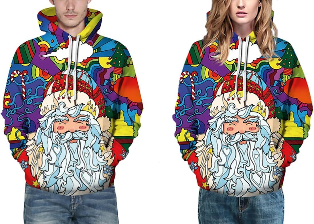 Hoodie for Mens Hoodie 3D Printed Pullover Hooded Sweatshirt Cool Outfits With Pockets Graphic Hoodies sweatshirt Cute Santa