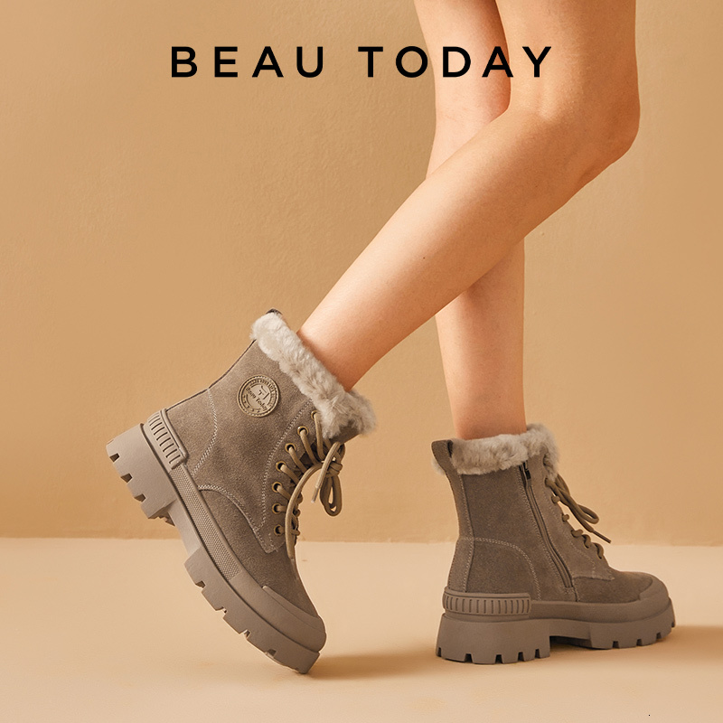 2025 New Winter Snow Boots Designer Women's Suede Leather Flat Heel Boots Zipper Women's Warm Fur Leather Shoes Handmade 08215