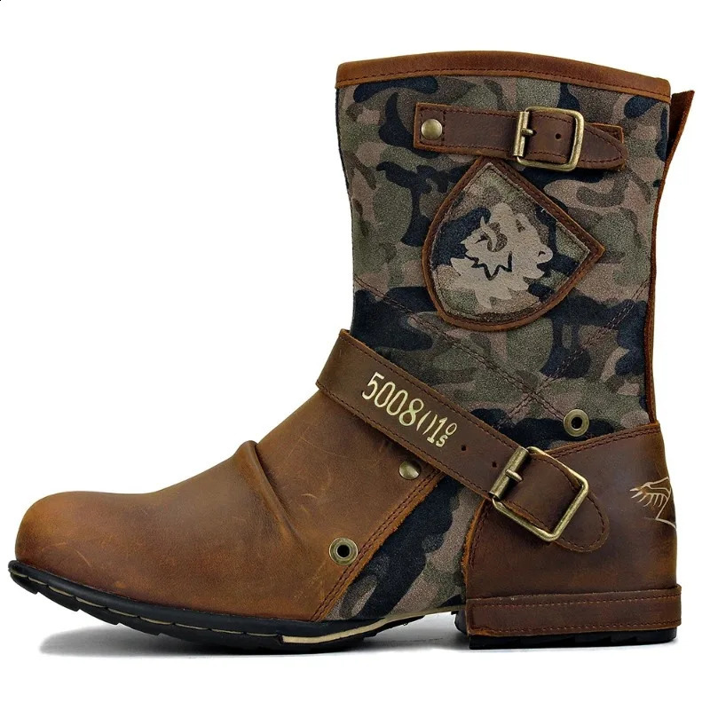 Retro mens mid-range boots with buckle edges and zipper mens horseback riding sports shoes autumn and winter non slip boots western casual cowboy boot