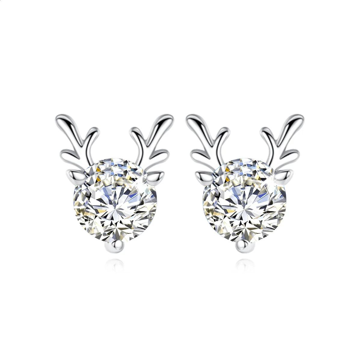 Cute Christmas earrings Elk Diamond Earrings Stud Woman Pure Silver 925 1 Carat 65mm Total 2 Certified Jewelry 241105