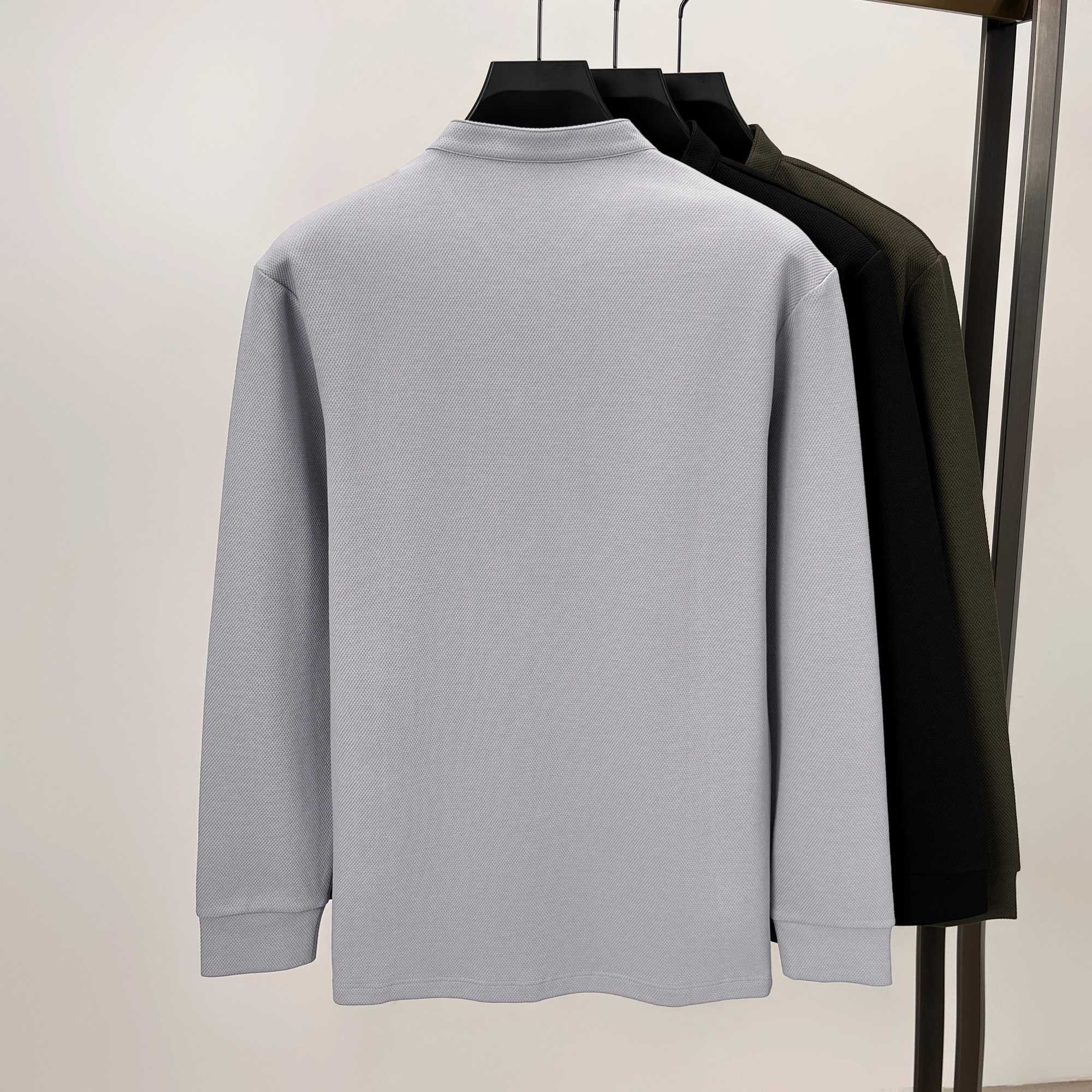 High quality long Sved mens stand up collar shirt with Chinese style design and customized button down T-shirt W241106