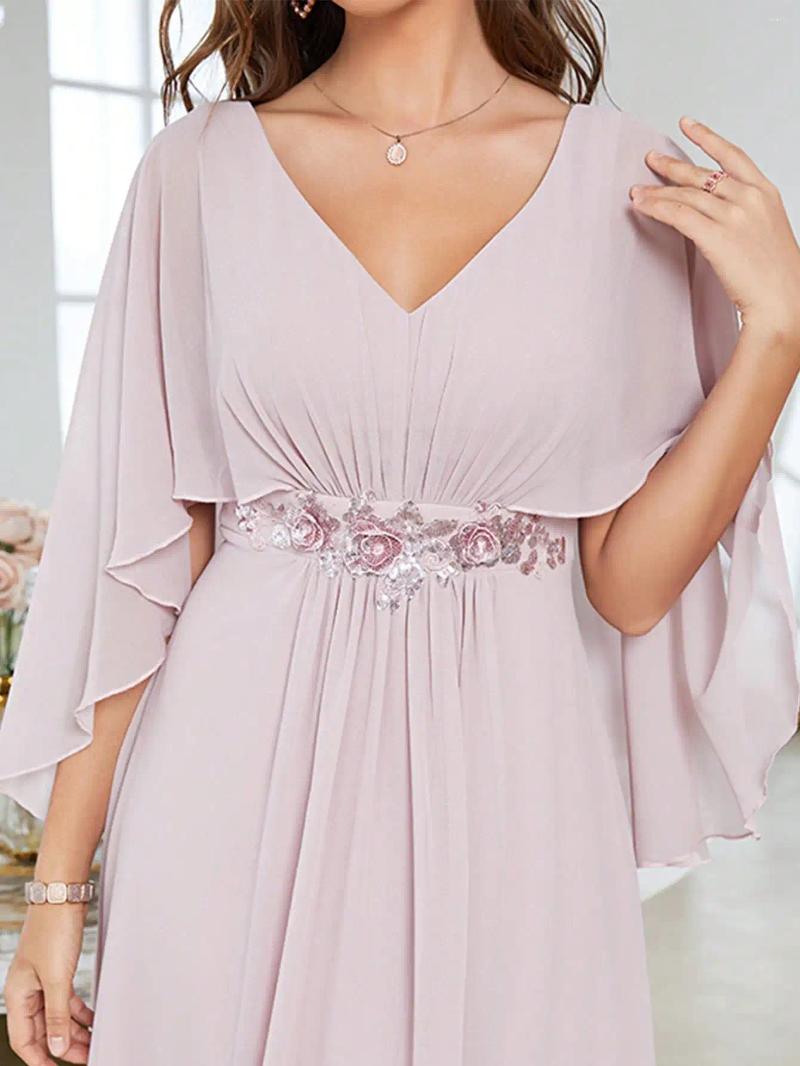 Casual Dresses V-neck Flared Sleeve Sequin Machine Embroidered Applique Dress