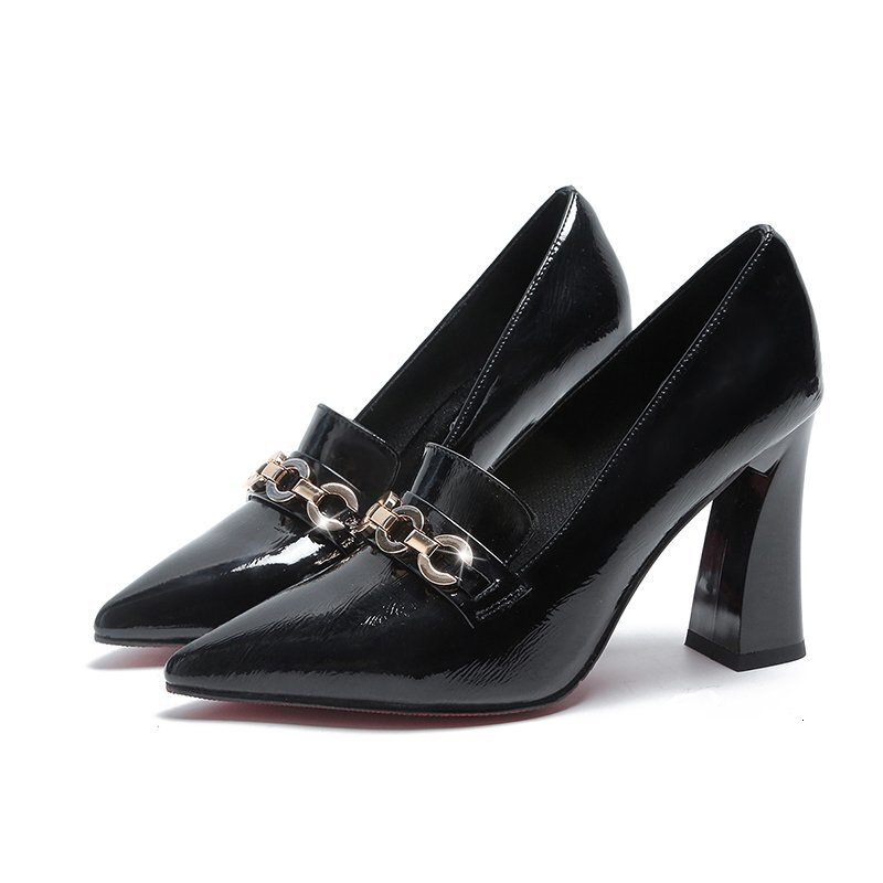 2024 Autumn New Women's Shoes Fashion Pointed Coarse Follow up Shoes Women's British Style Small Leather Shoes Work High Heels Women