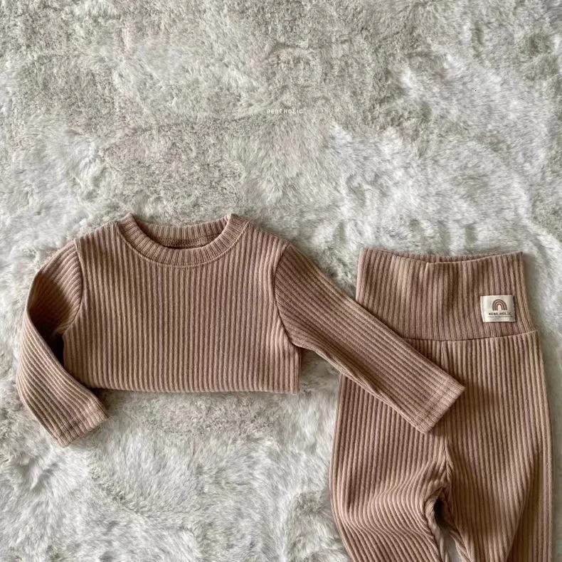 Autumn Winter Baby Long Sleeve Pajamas Set Infant Solid Homewear 2pcs Suit Boys Girls Tops Pants Toddler Casual Outfits 241106