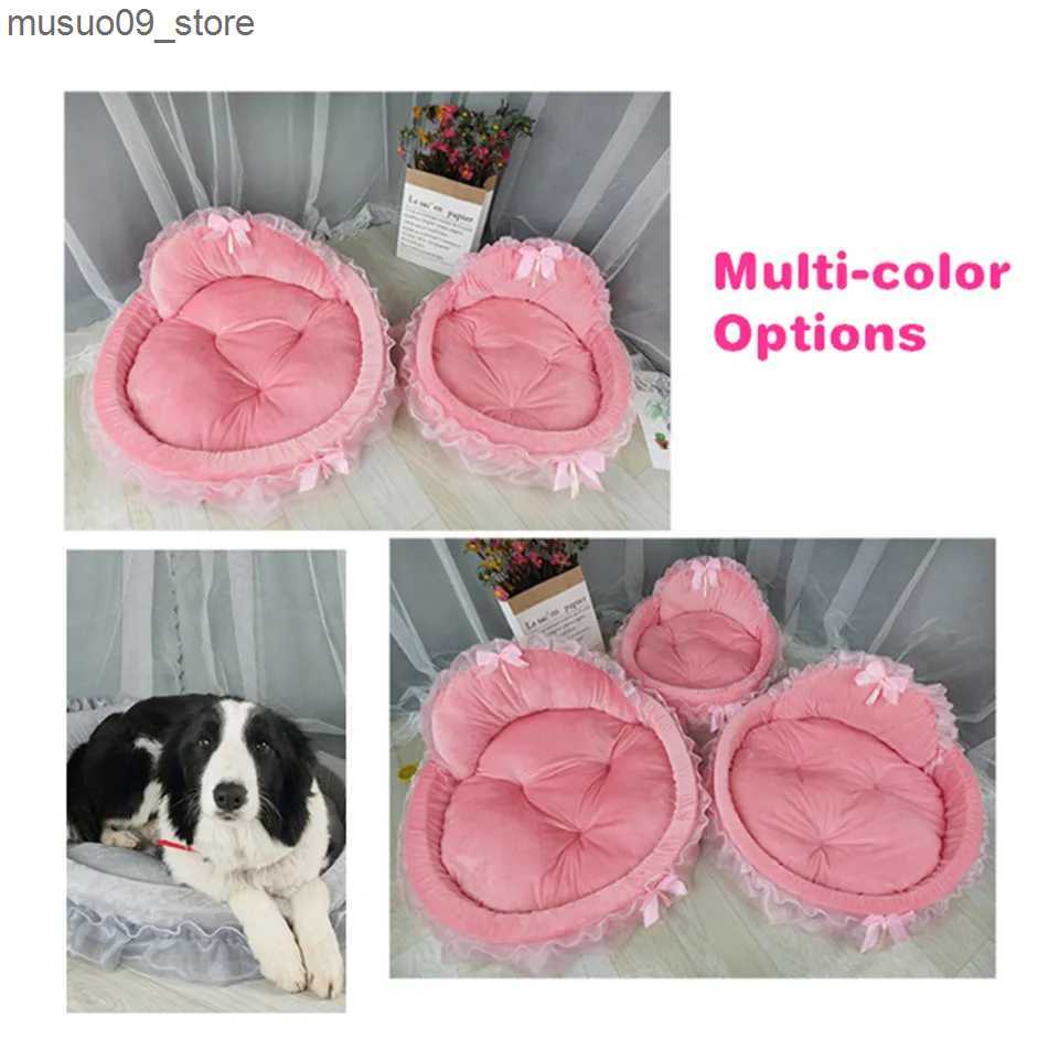 kennels pens Hanpanda Fantasy Bow lace dog bed for large dogs detachable oval pink princess pet bed basket for dogs pets wedding furniture L240910