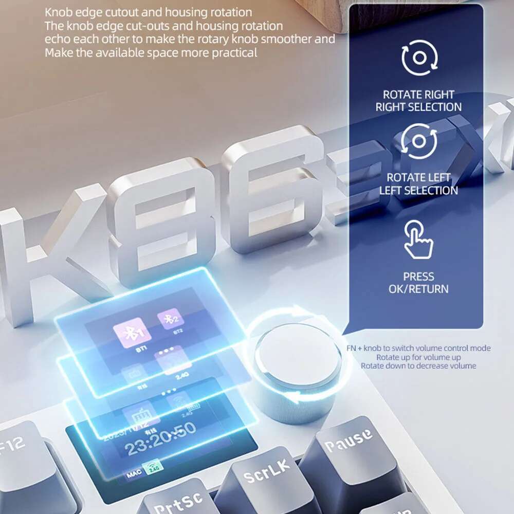 Attack Shark K86 RGB Three-modes nical Keyboard,Hot Swap,Metal Knob,TFT Screen,Bluetooth/Wireless,ro Gaming Keyboard