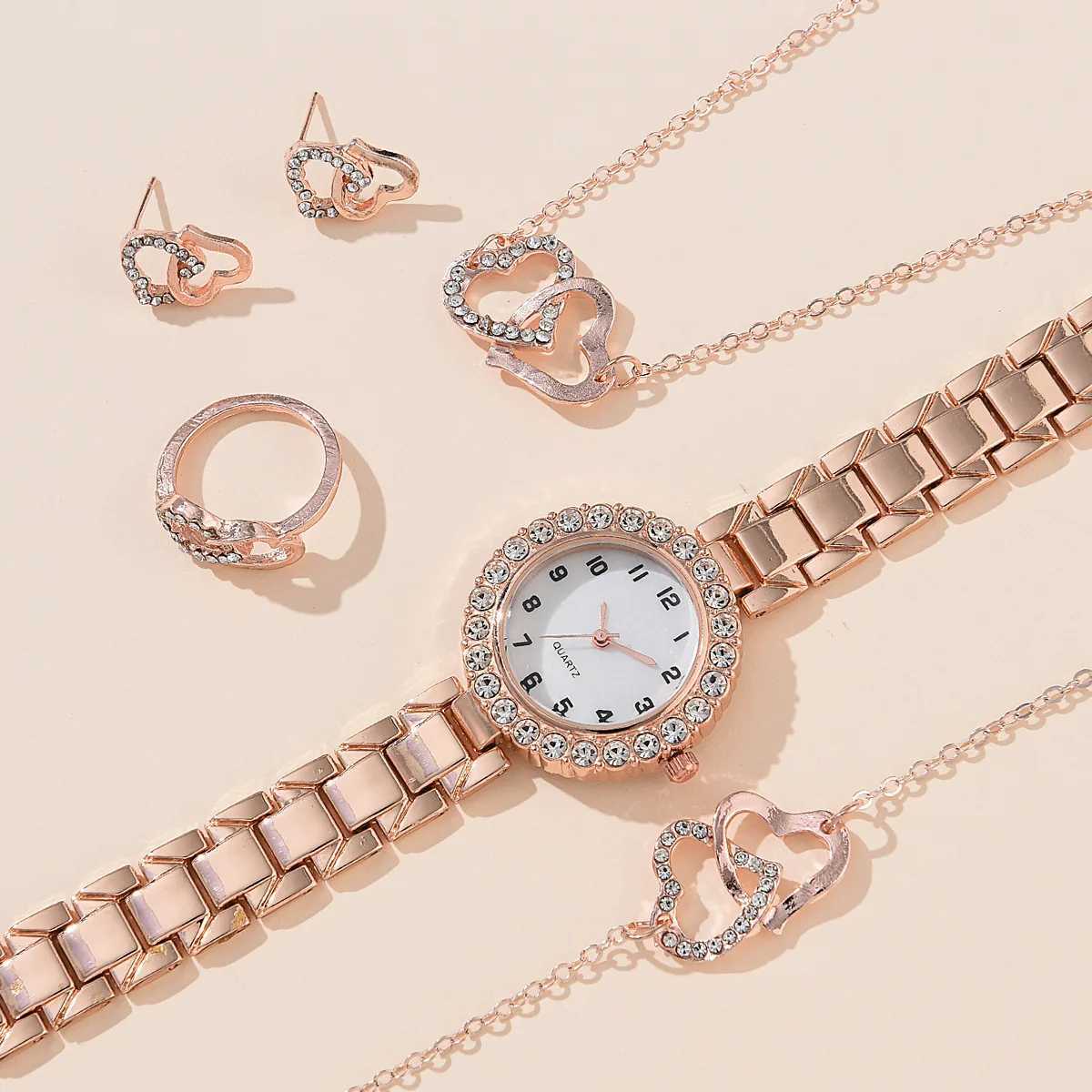 6-piece womens watch luxury crystal alloy quartz watch set X241106