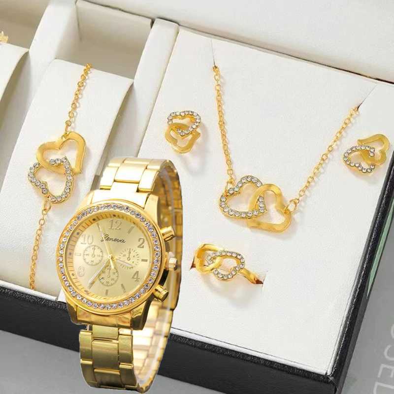 6 Dainty quartz watches with jewelry set suitable for Rhinestone watches double necklace bracelet earring set X241106