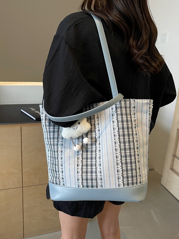 Checkered Canvas Bag For Bags Handbags Women Autumn And Winter Casual Fashion Shoulder Bag, Large Capacity Carrier Designer