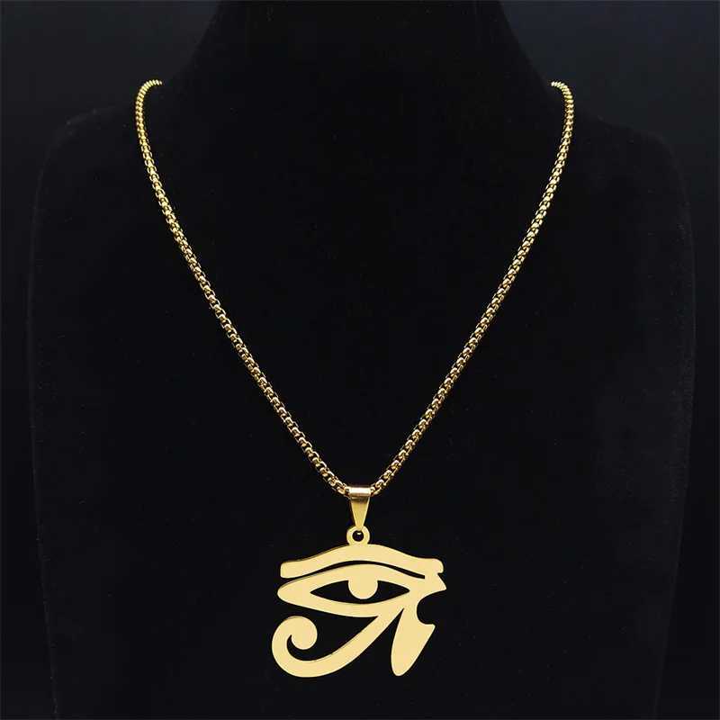 Stainless steel Egyptian E-chain necklace mens statement Mythical Eye Ra Horus symbol necklace jewelry bijoux femme N4540 X241106