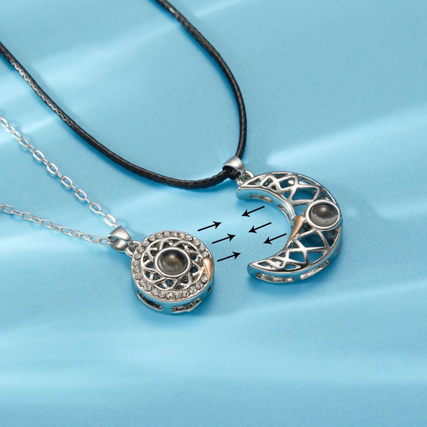 100 Languages I You Project Necklace Hollow Sun Moon Pendant Magnetic Necklace Used for Mens Couple Jewelry Gifts X241106