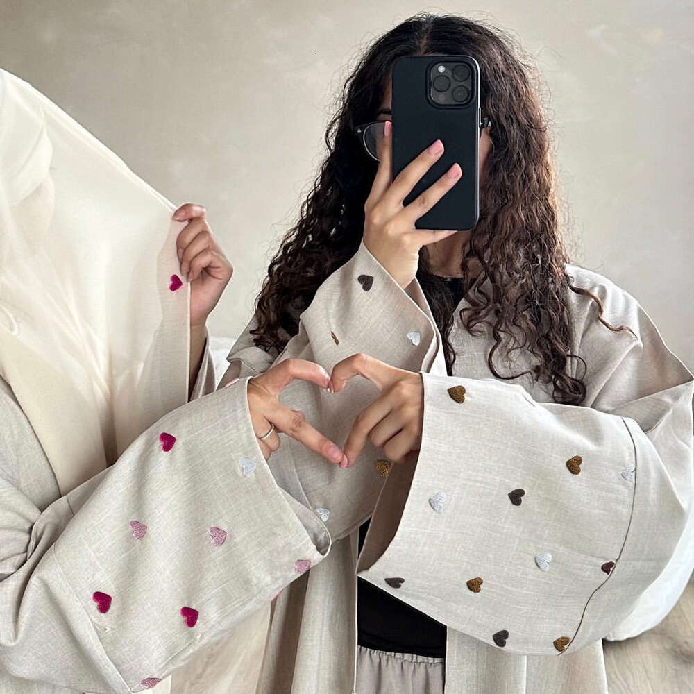 Fashion Love Embroidery Dubai Trkiye Elegant Cardigan Robe LR712 Fashionable women's long robe cardigan