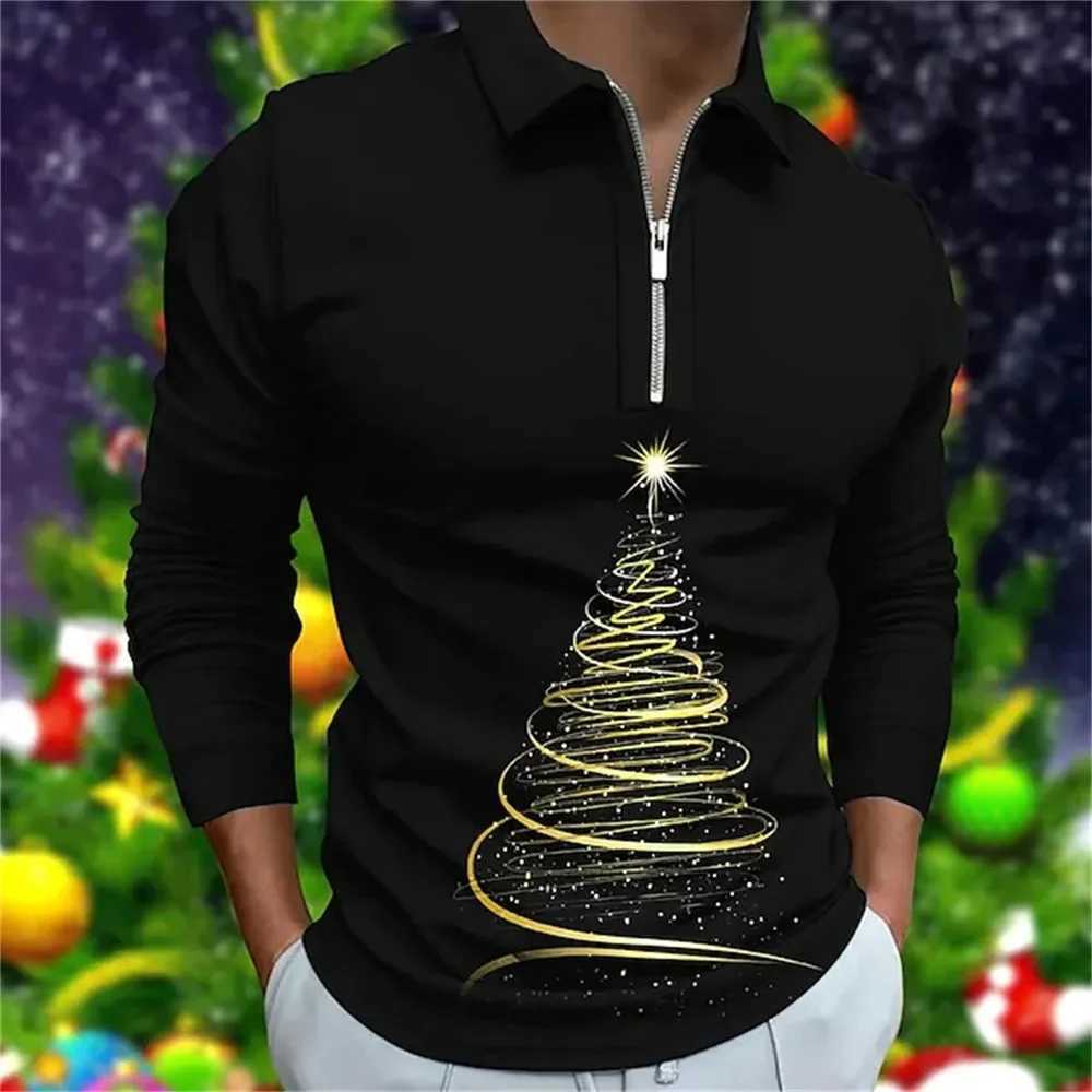Mens Christmas Series Printed Breathable Collar Clothing Mens T-shirt Top Fashion Mens Long Sve T-shirt W241106