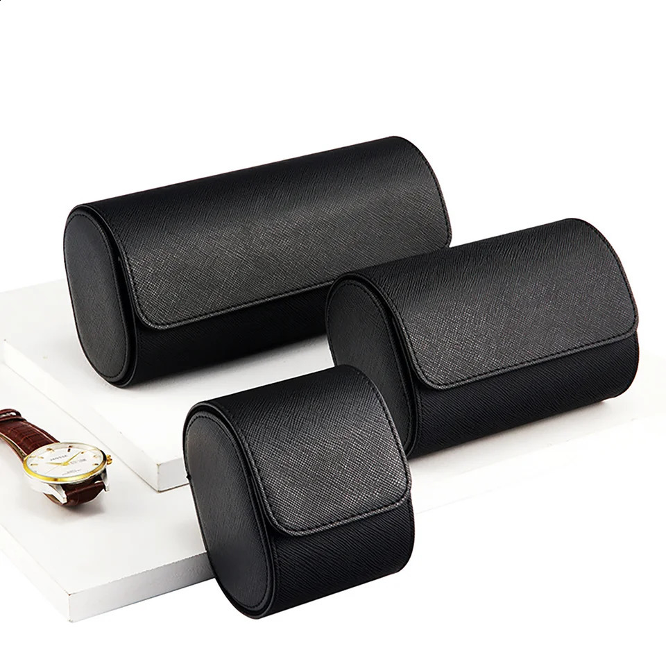 Black 1/2/3 slot watch roll travel box portable retro brown leather watch display box watch storage mens gift watch box 241105