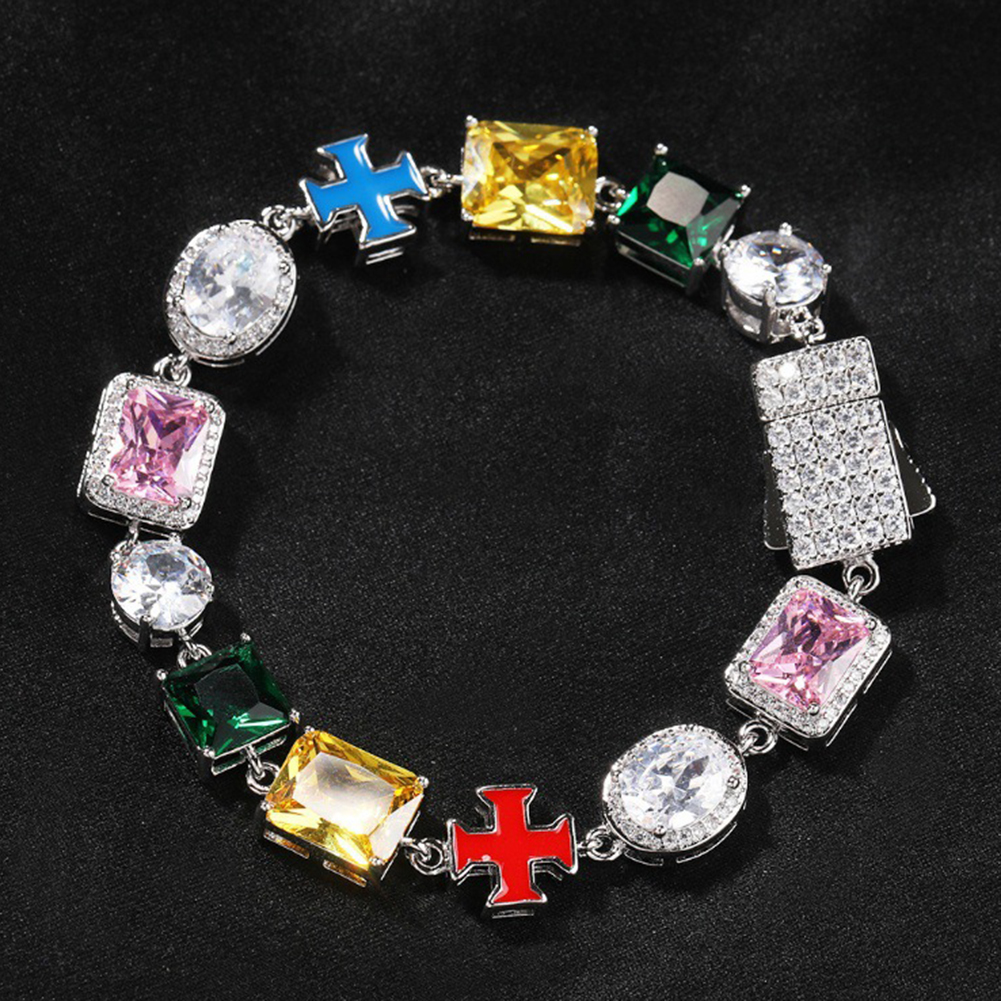 Hip Hop 5A Imitation Gemstone Chain Necklaces Bracelets Colorful Drip Jewelry Set