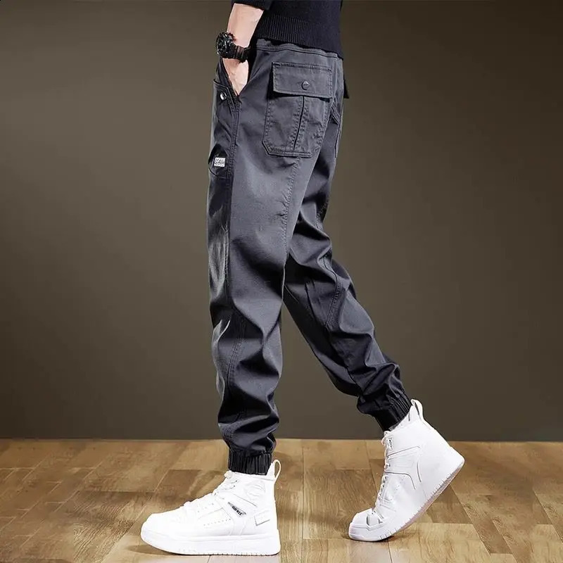 Trousers Man Multi Pocket Multipockets Joggers Harem Cargo Pants for Men Black in Loose Regular Fit est Korean Style 241104
