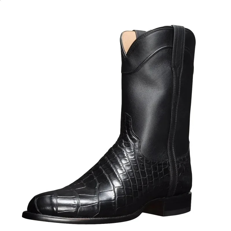 Vintage Western Cowboy New Large Size Fashion High-End Workwear Mens Pattern Mid Toe Boots 241105