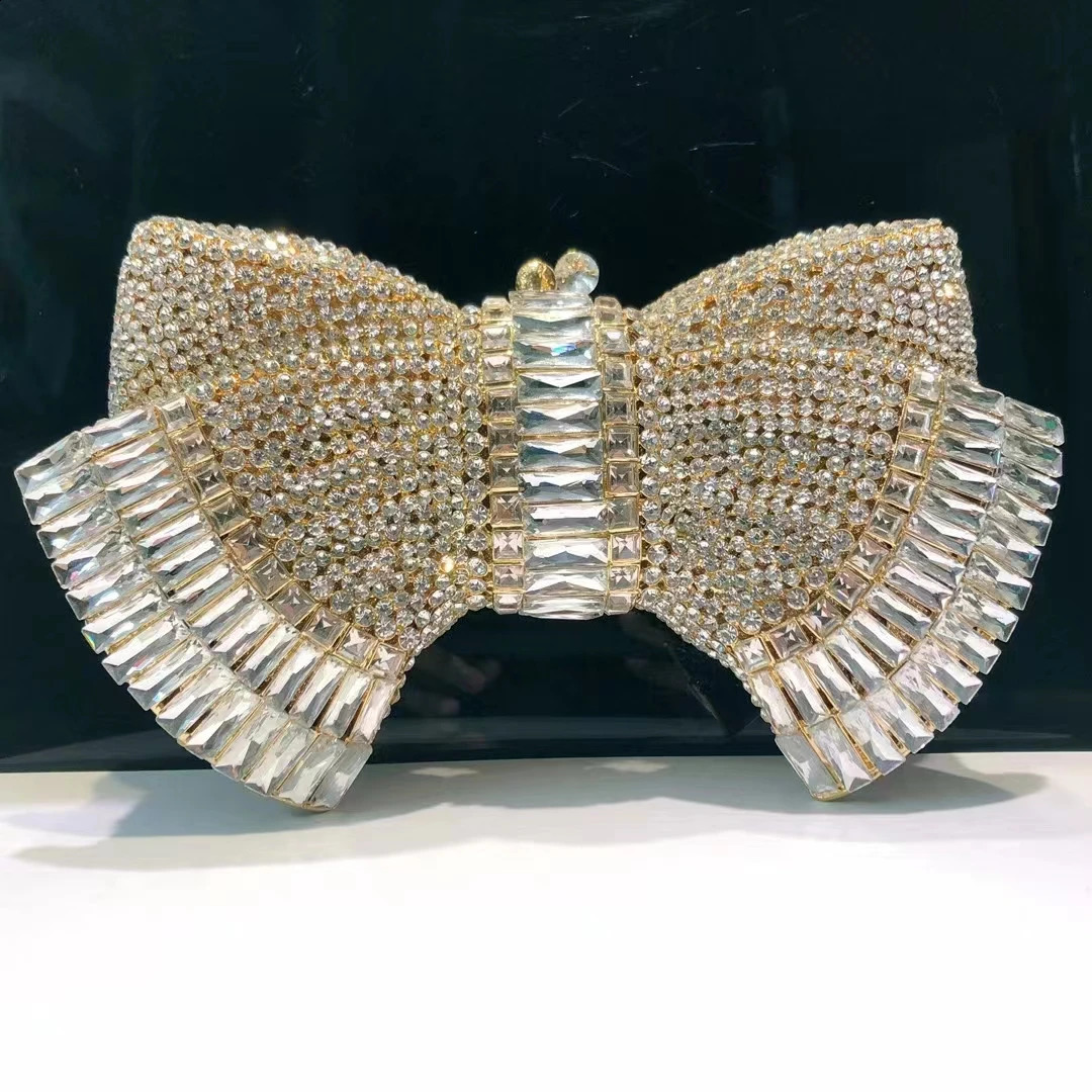 Womens Green/Silver/Purple/Pink/Blue Stone Bow Evening Bag Shining Womens Rhinestone Handbag Wedding Party Handbag Wallet 241031