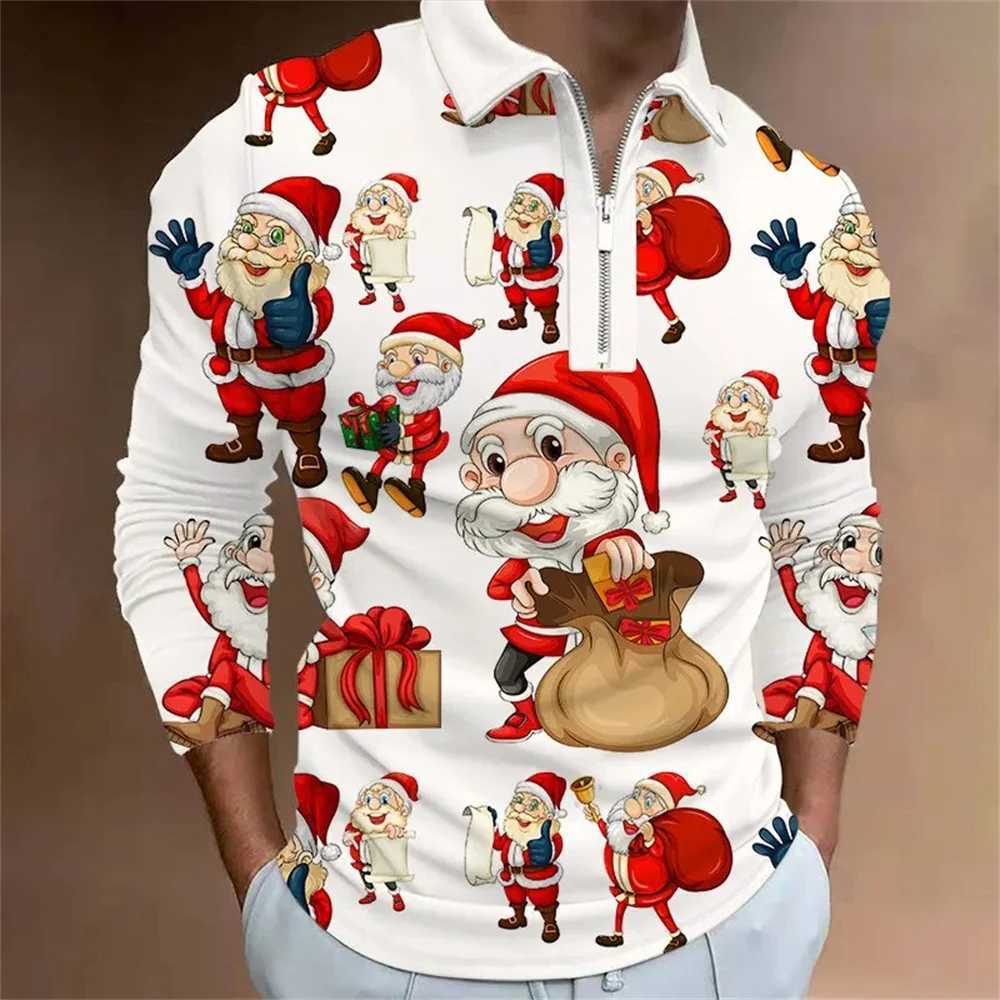 Christmas Collection Prints T-shirt Mens Porosity Collar T-shirt Mens Top Strt Harajuku Zipper Mens Long Sve T-shirt W241106