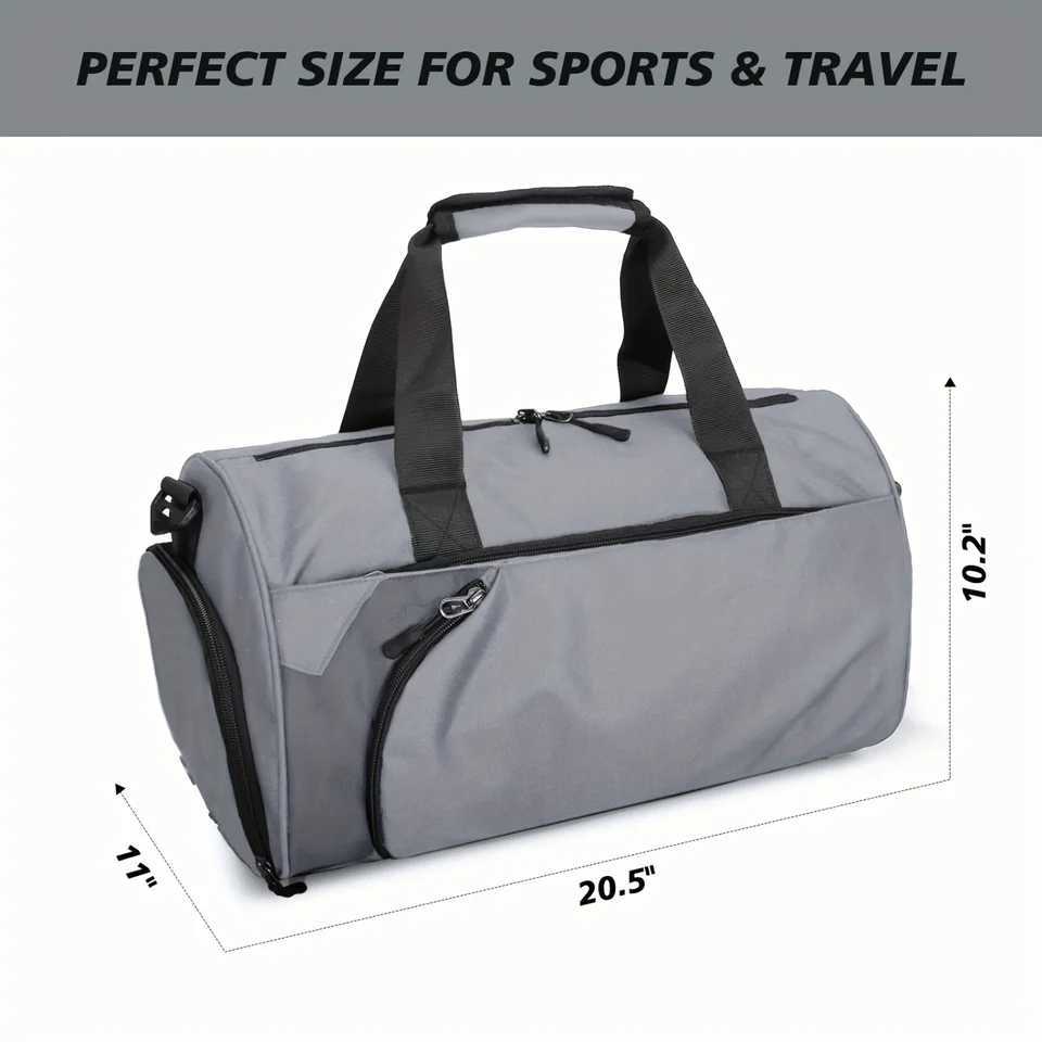 40L Gym Duffel Bag with Wet Pocket Shoe Compartment - Unisex Weekender Carry On - Lightweight Grey Sports BagXJ241106