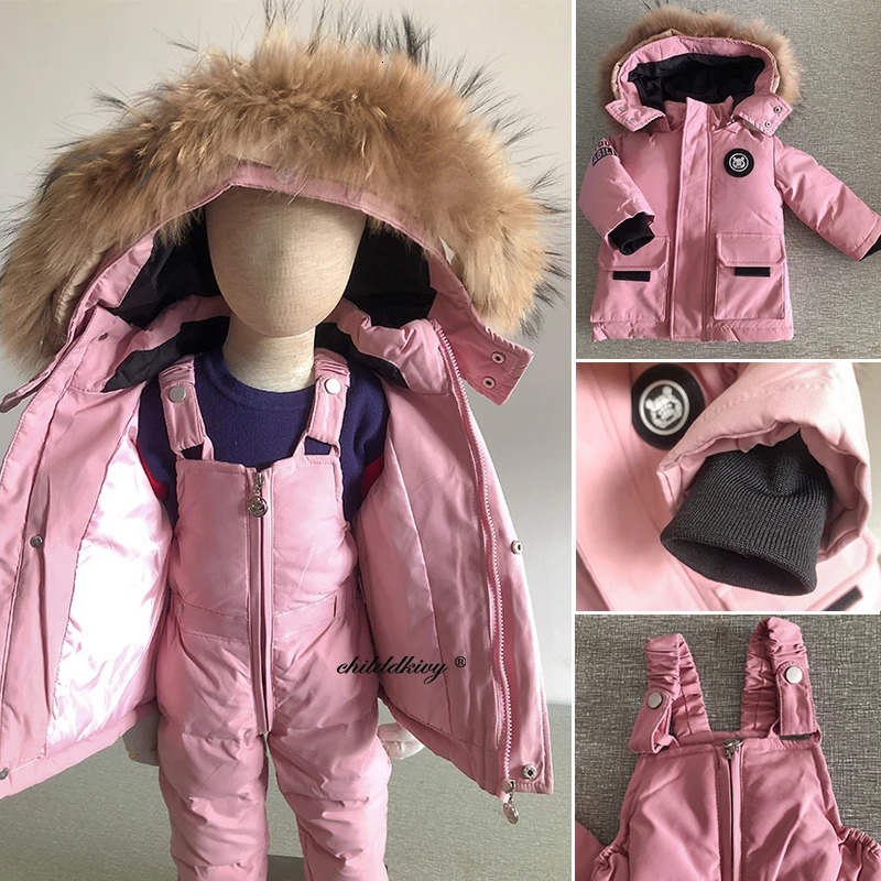 Baby Girls Snowsuit Coat Children Winter Down Suit Warm Real Fur Collar Jacket for Boy Thicken Kids Parkas Outwear 1-4 Years 241106