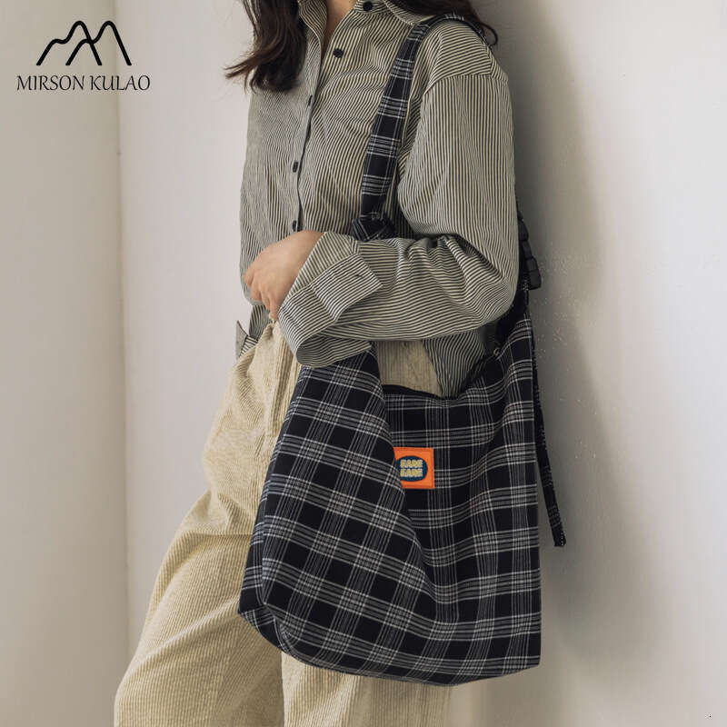Designer Style Canvas Lazy Day Crossbody Korean Version Of Everything Checked Cloth Bag