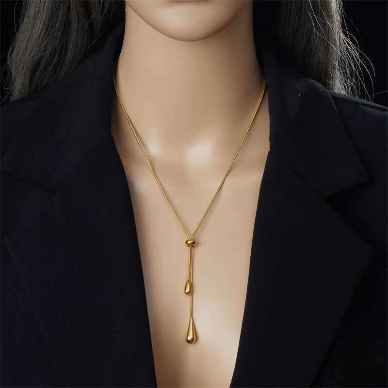 DIEYURO 316L stainless steel adjustable water droplet tassel necklace earrings Wenxin gold fashion jewelry set party gift X241106