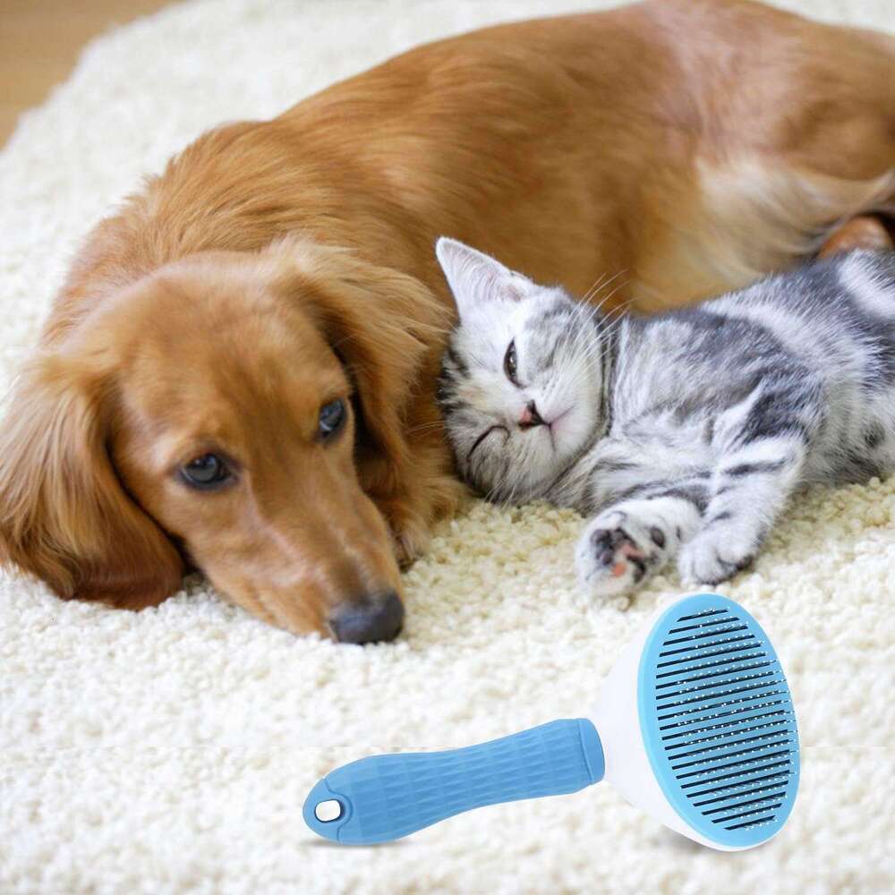 Depets Self Cleaning Slicker Brush, Dog Cat Bunny Grooming Shedding Brush - Easy to Remove Loose Undercoat, Pet Massaging Tool Suitable for Pets with 