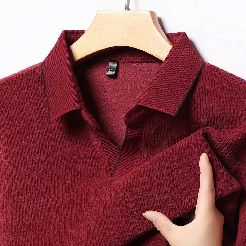 Luxury Quty Designer 2024 Autumn Mens New Solid Color Wool Long Sved Shirt Fashion Casual Scissor Neck T-shirt Top W241106