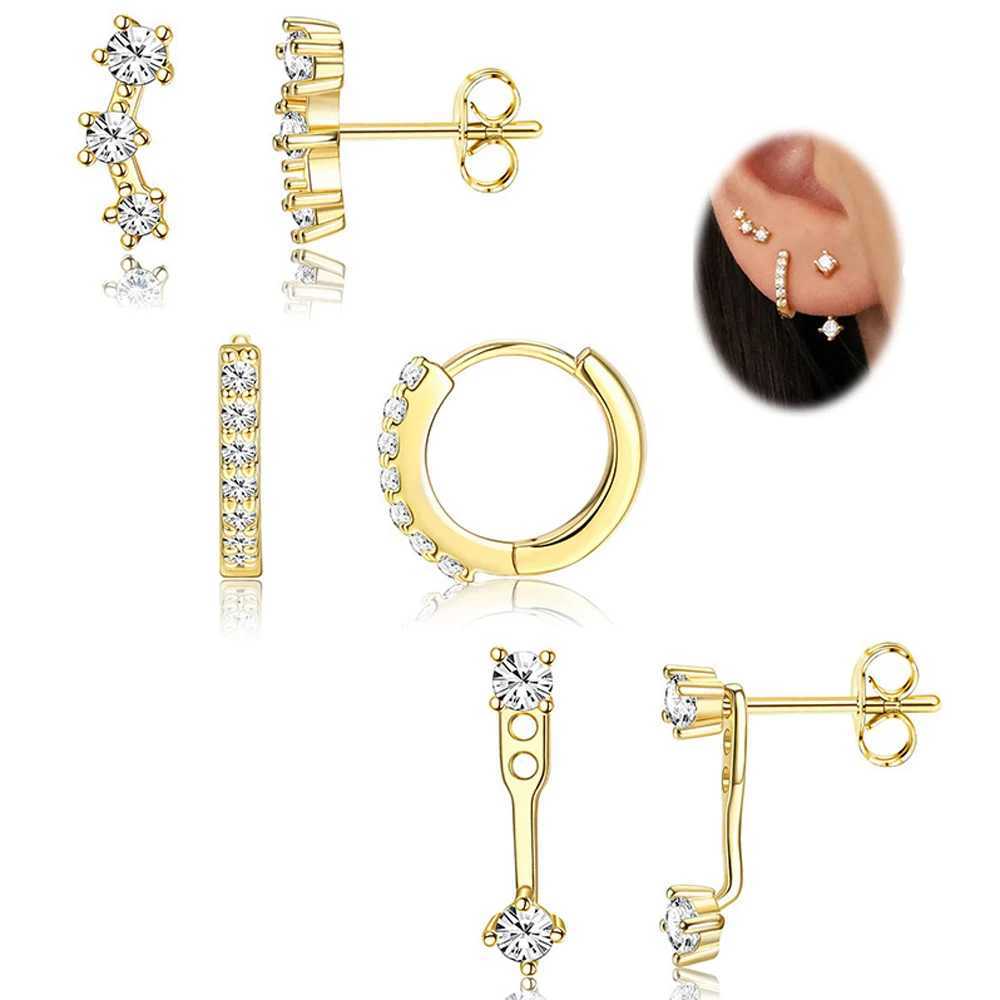 3 pairs of pure silver stud ring earrings set suitable for Wen 14K gold-plated earrings used for Mtiple perforation X241106