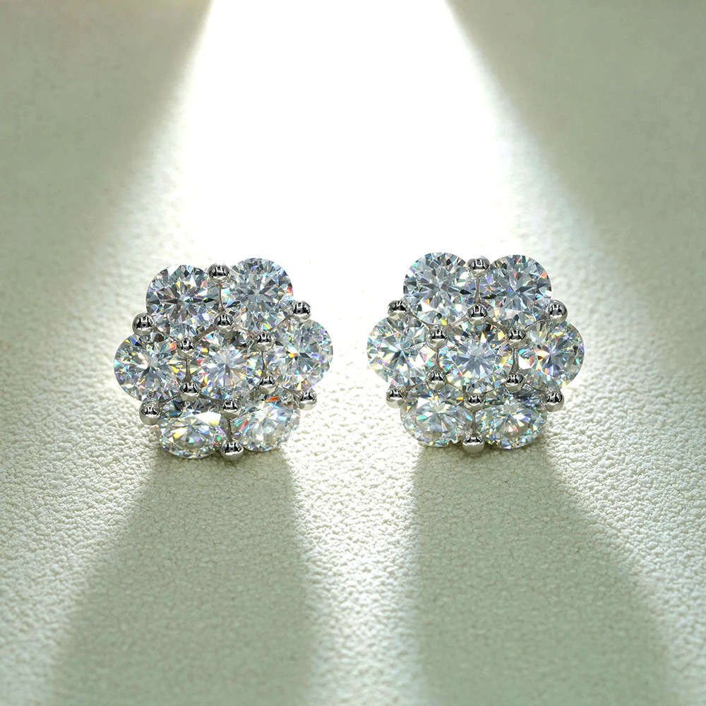 FEOBUR 7ct 14 stone all silica female earrings 925 sterling silver flower shaped diamond earrings wedding jewelry 241106