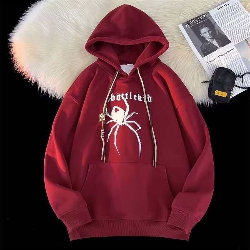 shanshi spider hoodie American spider print men's hooded spring and autumn new trendy high street loose oversized couple hoodie jacket hoodie