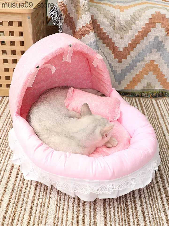 kennels pens Pink lace dog bed suitable for small dogs with cushion S M L pet washable small dog animal indoor sweet home York car seat cushion L24091