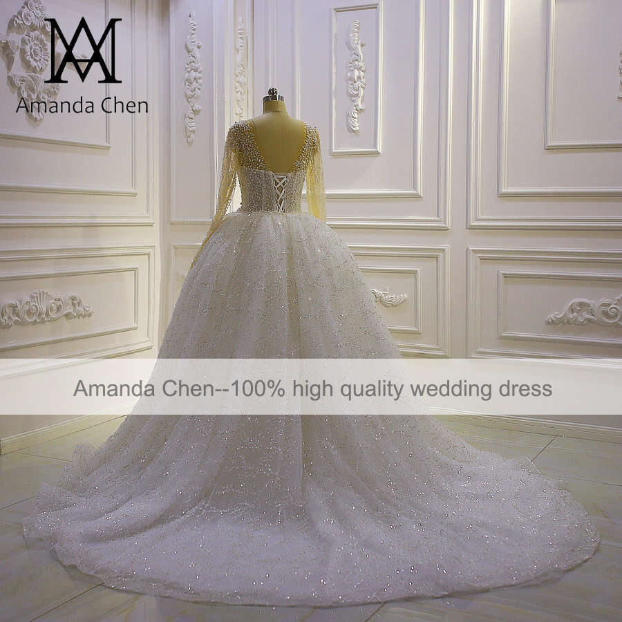 Hot Sale Long Sleeve Glitter Beading Detachable Skirt 2 in 1 Wedding Dress