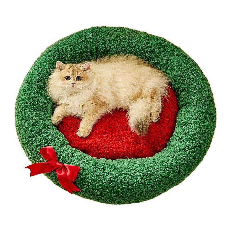 Cat Christmas Kitten Puppy Soft Round Cushion Comfortable Pet Plush Bed For Cats Or Small Dogs