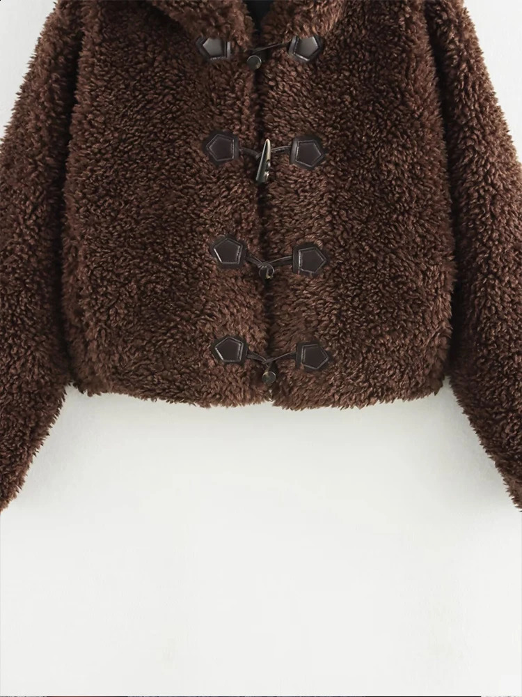 European and American style womens clothing knot buckle faux fur effect short coat jacket 241104